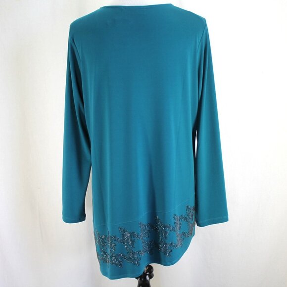Susan Graver Artisan Top Womens Size M Teal Asymmetrical Long Sleeve Liquid Knit - Picture 5 of 7